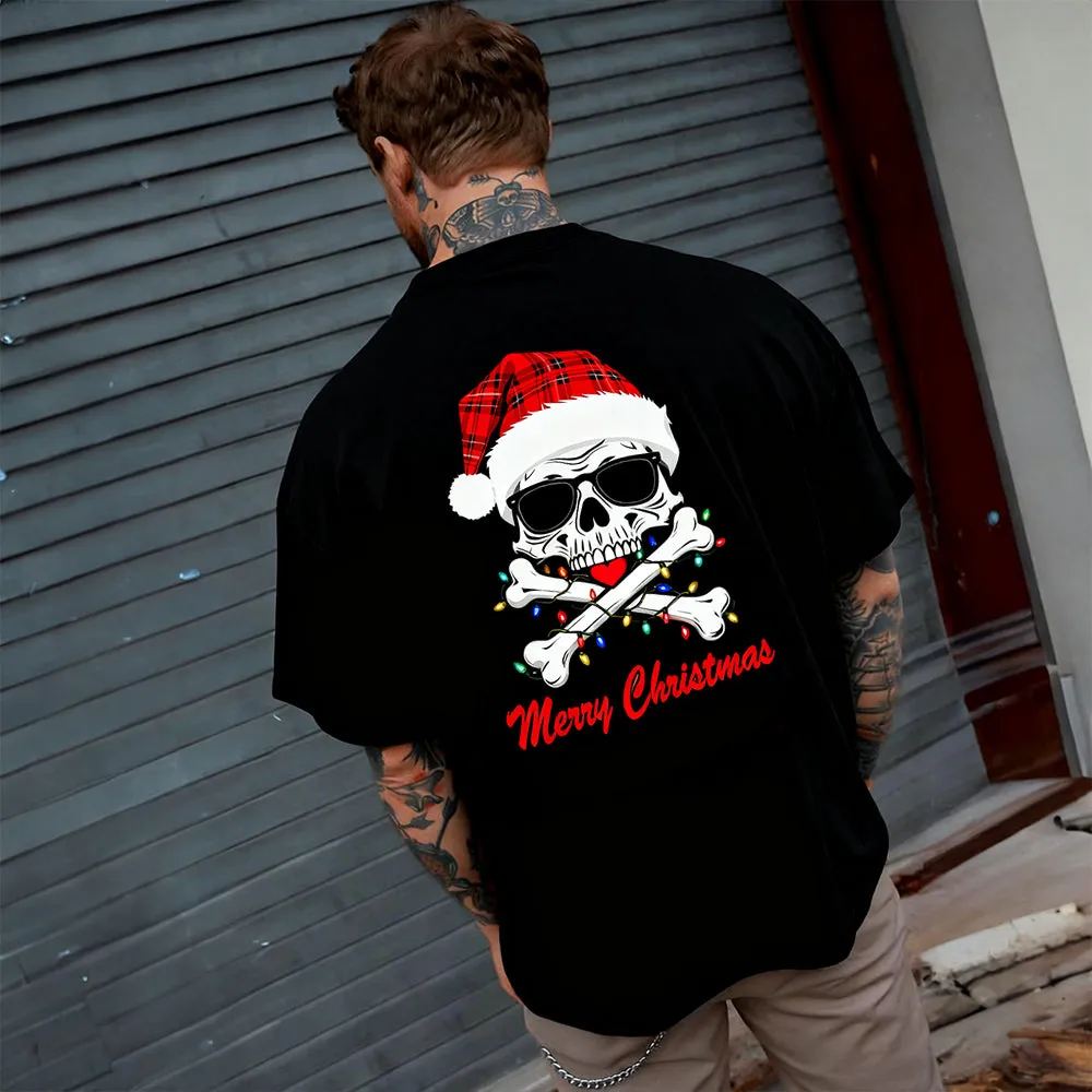 Christmas Crossbones Skull Skeleton Tee Graphic T-Shirt for Men sold by FaithHeart product image thumbnail 3