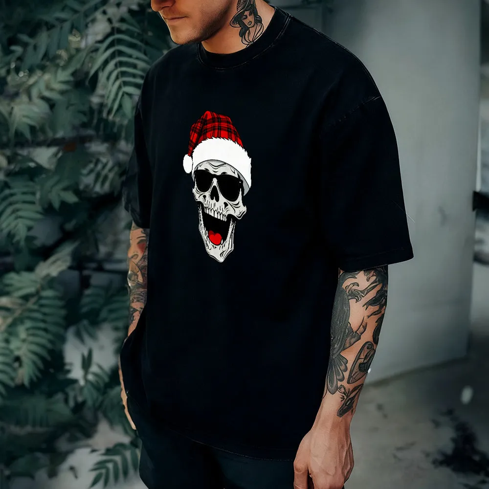 Christmas Santa Hat Skull Skeleton Graphic T-Shirt for Men sold by FaithHeart product image thumbnail 4