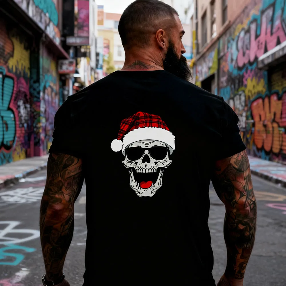 Christmas Santa Hat Skull Skeleton Graphic T-Shirt for Men sold by FaithHeart product image thumbnail 3