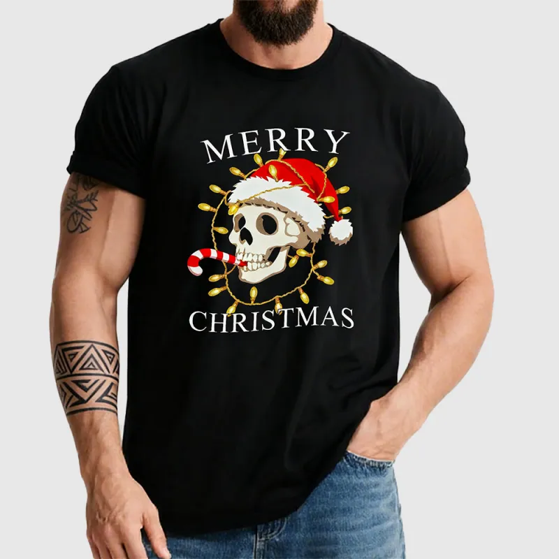 Merry Christmas Skull Skeleton Graphic T-Shirt for Men sold by FaithHeart