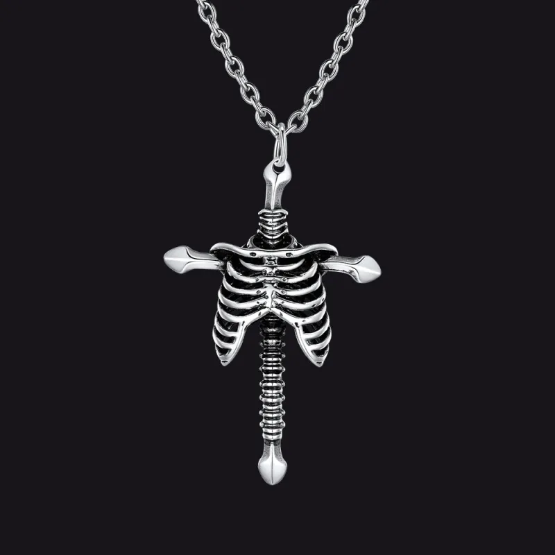 Gothic Jesus Skeleton Cross Pendant Necklace for Men sold by FaithHeart