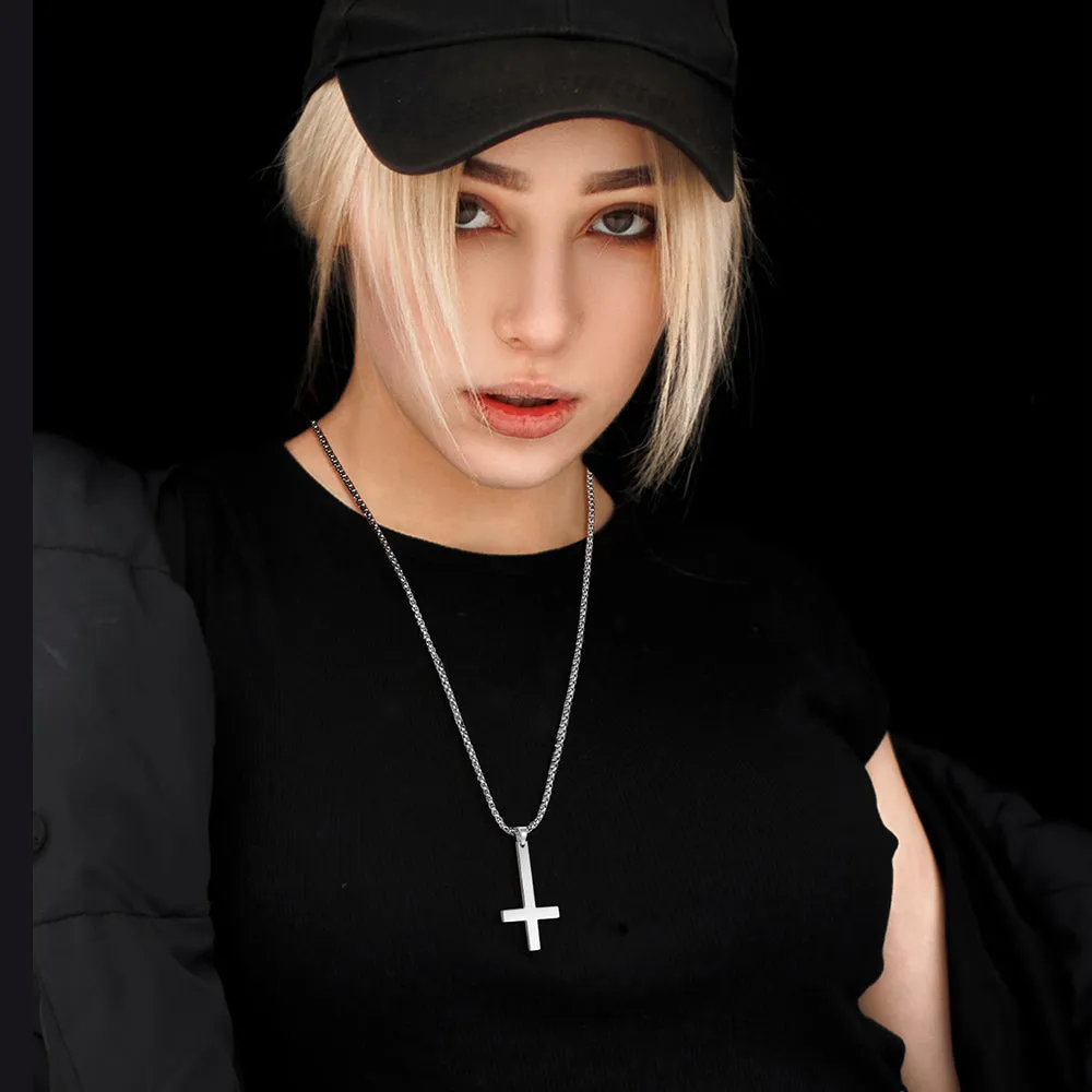 Stainless Steel Inverted Cross Pendant Necklace for Men Women sold by FaithHeart product image thumbnail 3