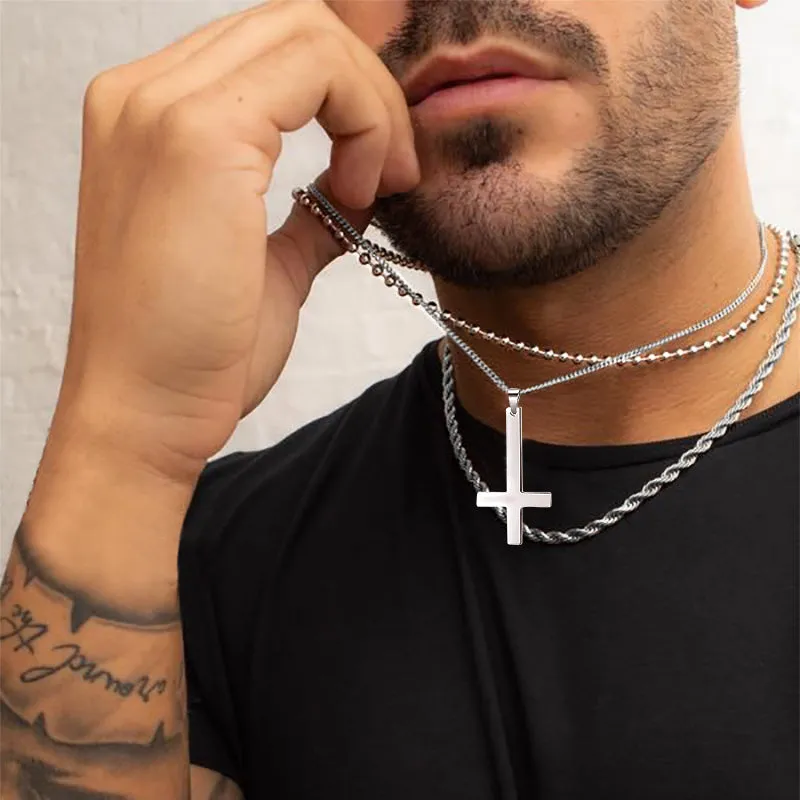 Stainless Steel Inverted Cross Pendant Necklace for Men Women sold by FaithHeart product image thumbnail 2