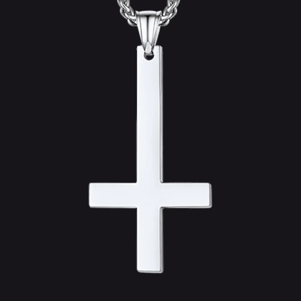 Stainless Steel Inverted Cross Pendant Necklace for Men Women sold by FaithHeart