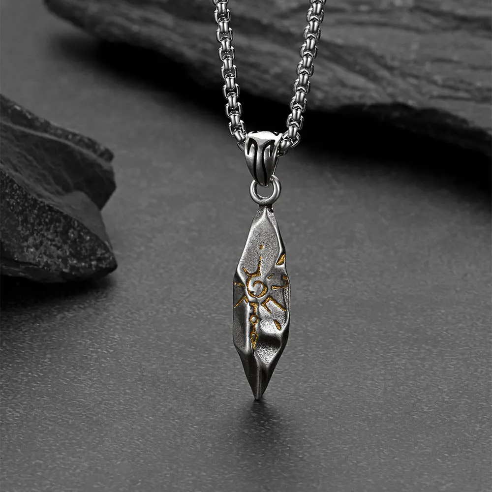 Punk Wishing Stone Tribal Rune Sun Pattern Necklace for Men sold by FaithHeart product image thumbnail 3
