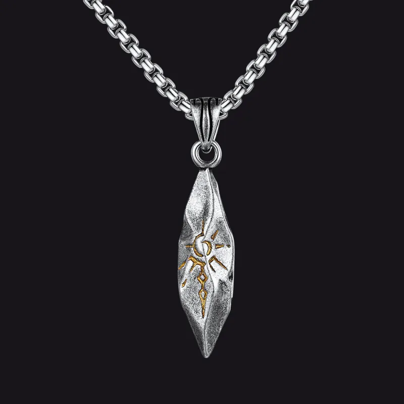 Punk Wishing Stone Tribal Rune Sun Pattern Necklace for Men sold by FaithHeart
