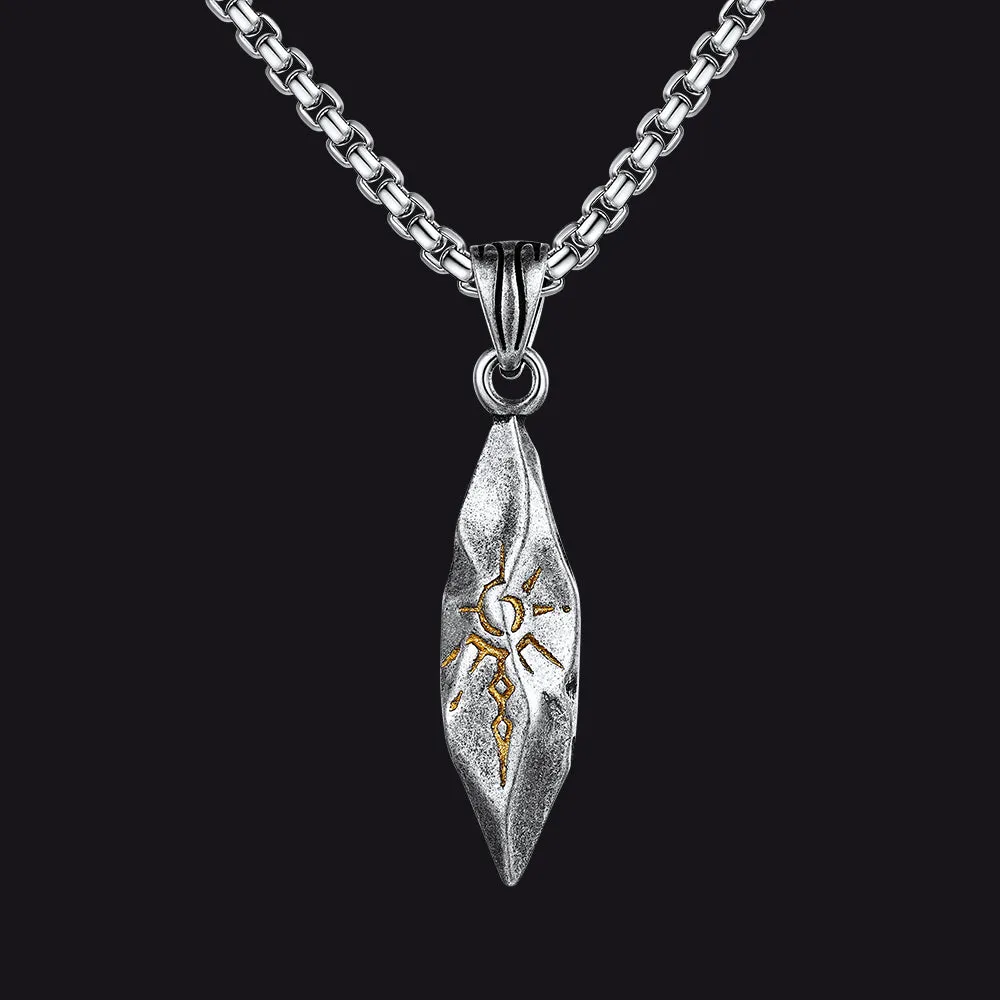 Punk Wishing Stone Tribal Rune Sun Pattern Necklace for Men sold by FaithHeart