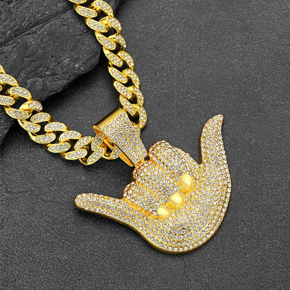 Full Diamond 666 Hand Pendant with Cuban Chain Necklace for Men sold by FaithHeart product image thumbnail 5