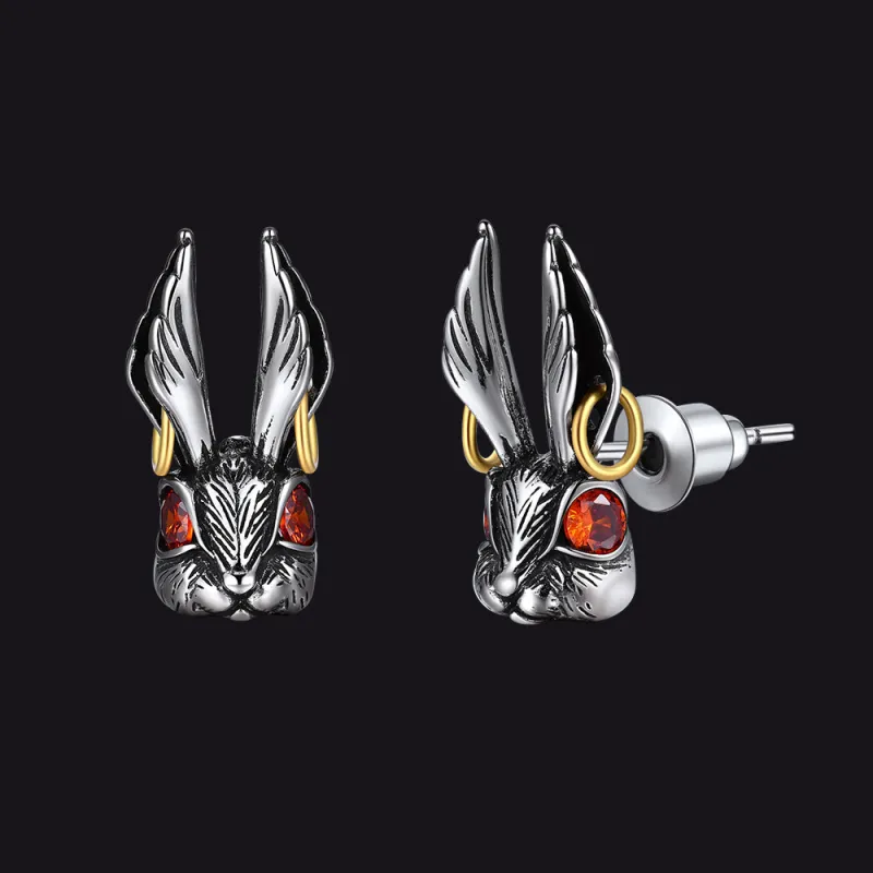 Vintage Alice Red-Eyed Rabbit Stud Earrings Gift for Men Women made by FaithHeart