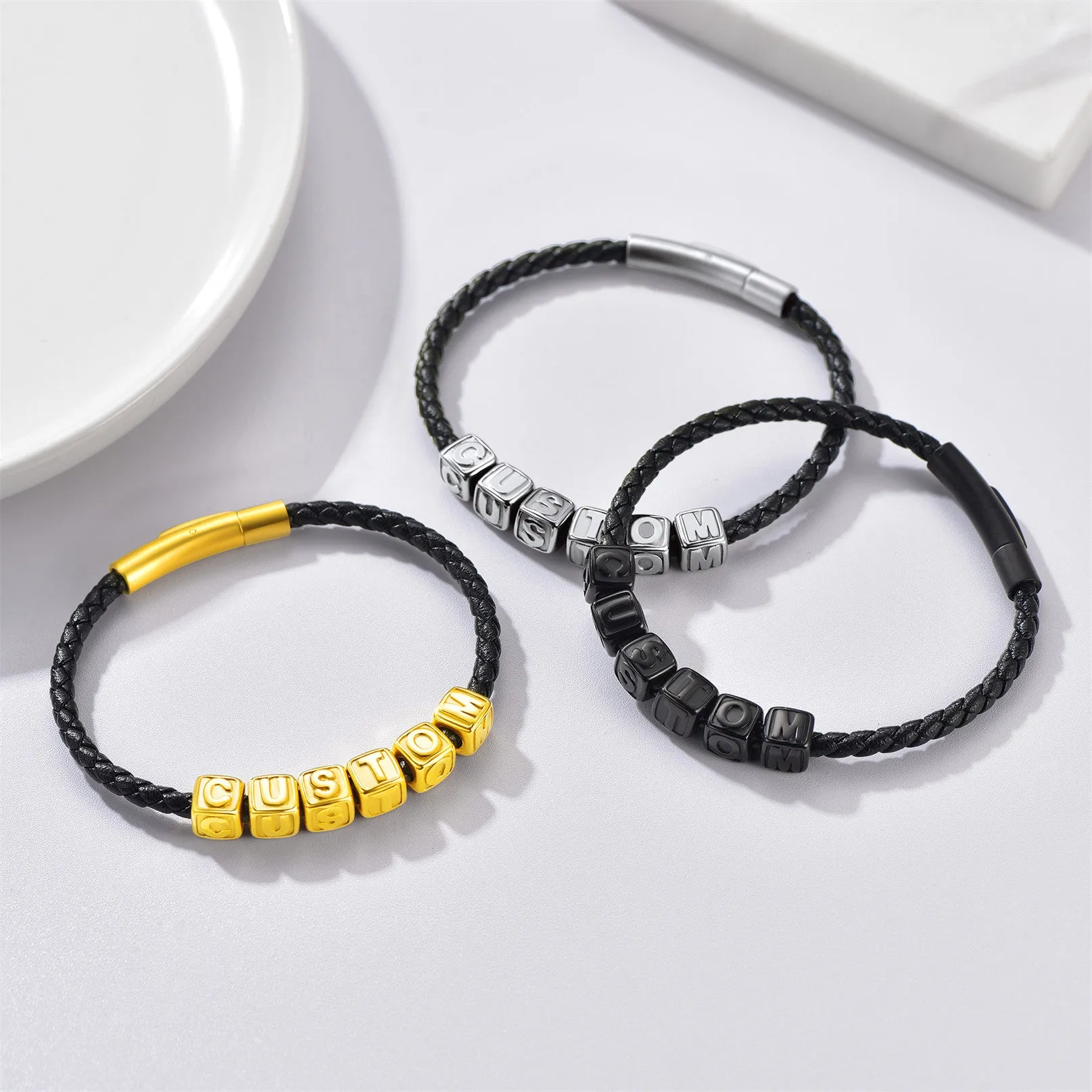 Personalized Beaded Braided Leather Rope Bracelet for Men sold by FaithHeart product image thumbnail 5