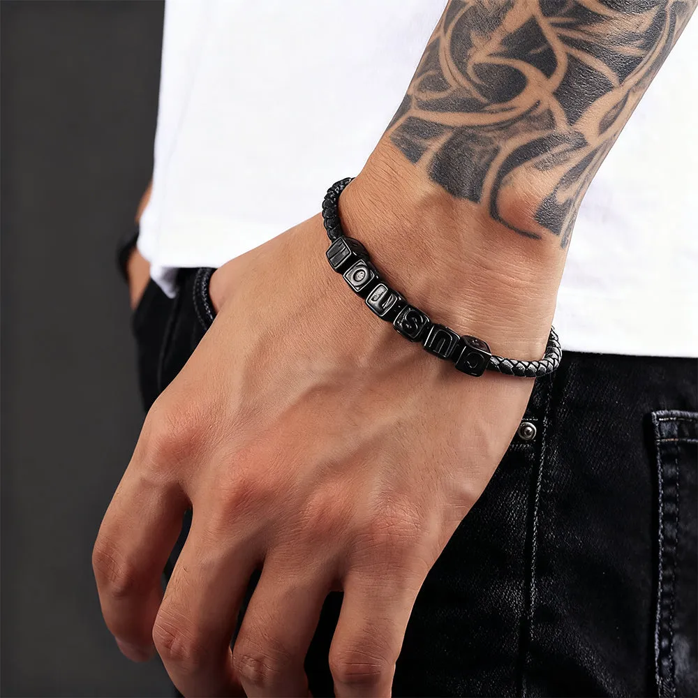 Personalized Beaded Braided Leather Rope Bracelet for Men sold by FaithHeart product image thumbnail 2