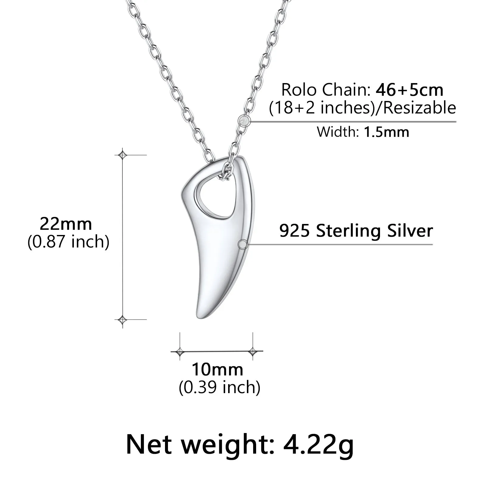 Flash Sale 925 Sterling Silver Wolf Tooth Necklace for Men sold by FaithHeart product image thumbnail 4