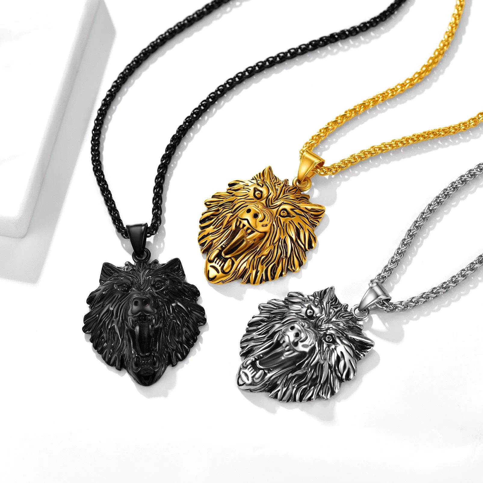 Flash Sale Stainless Steel Fierce Wolf Head Necklace for Man sold by FaithHeart product image thumbnail 3