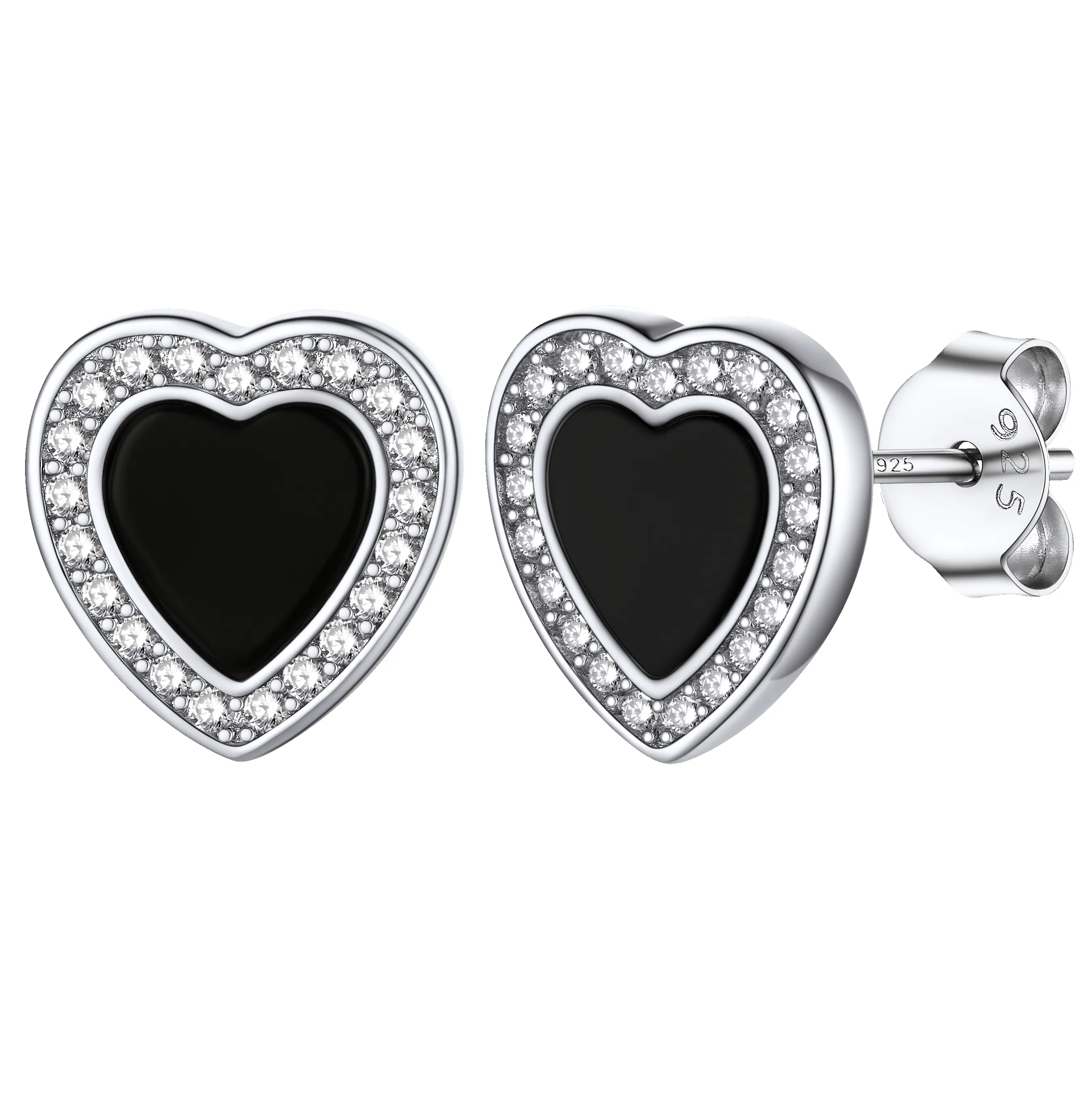 Flash Sale Sterling Silver Heart-shaped Black Onyx Stud Earrings for Men Women sold by FaithHeart