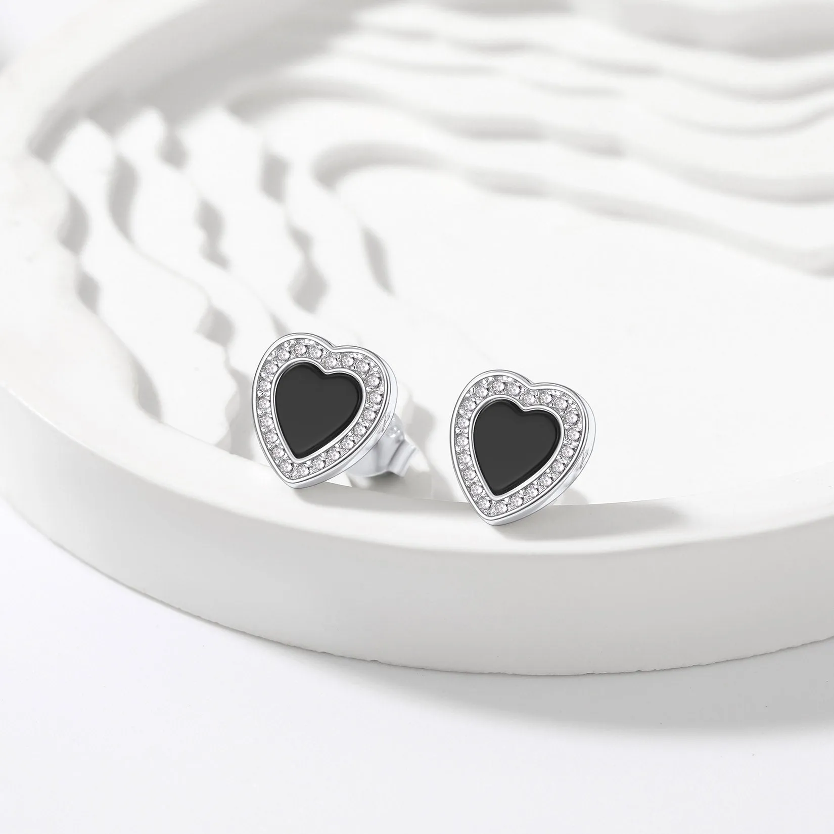 Flash Sale Sterling Silver Heart-shaped Black Onyx Stud Earrings for Men Women sold by FaithHeart product image thumbnail 4