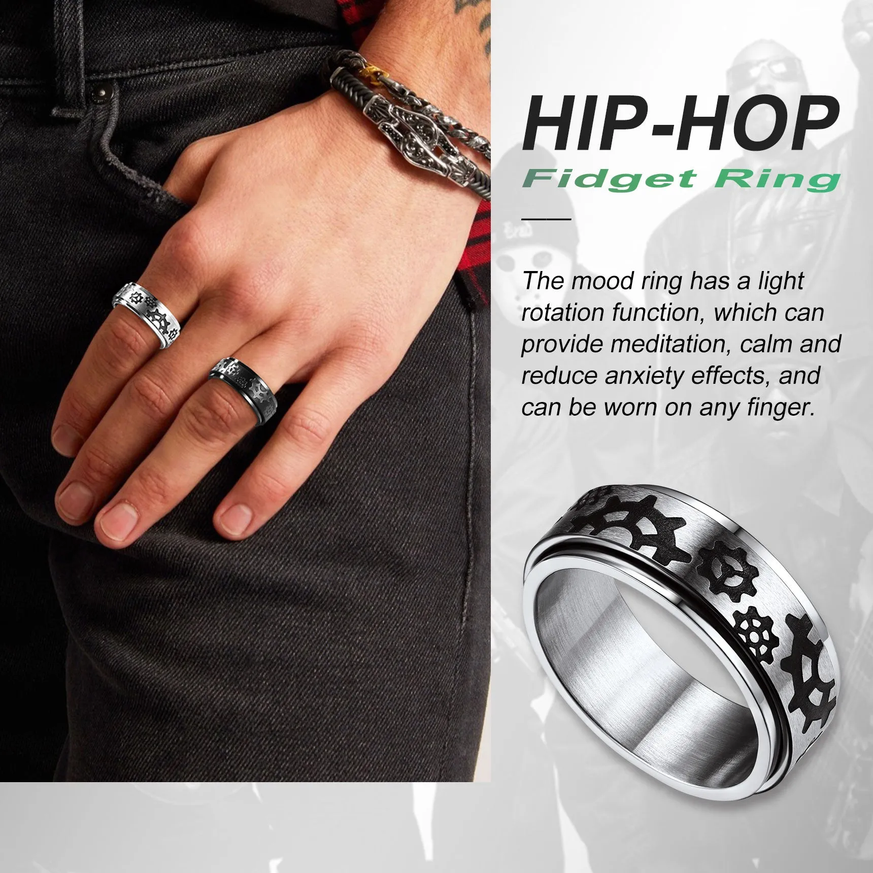 Flash Sale 8mm Rotatable Star Moon, Sun Turning Ring for Men sold by FaithHeart product image thumbnail 3