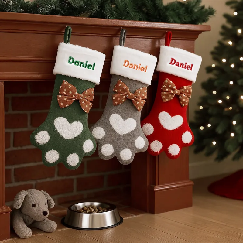 Personalized Paw Christmas Stocking with Name, Holiday Dog & Cat Stocking Gift sold by FaithHeart