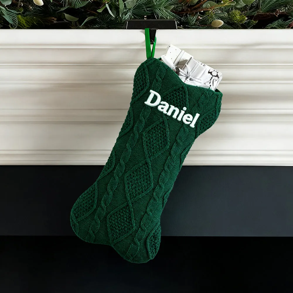 Custom Knit Bone Christmas Stocking, Embroided Engraved Name Stocking sold by FaithHeart product image thumbnail 3
