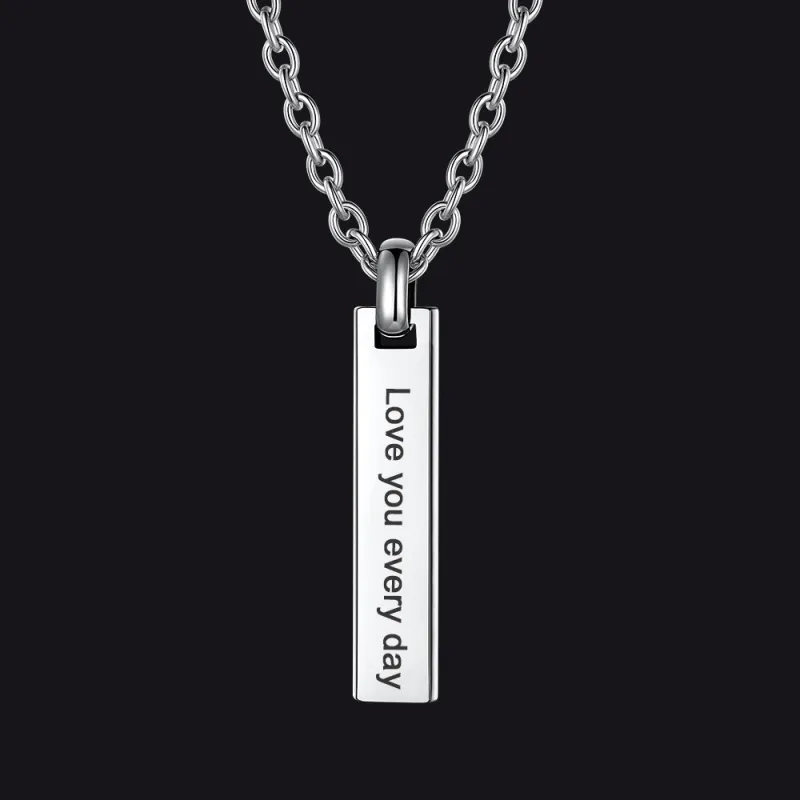 Minimalist Engraved Text Bar Necklace for Women Men sold by FaithHeart