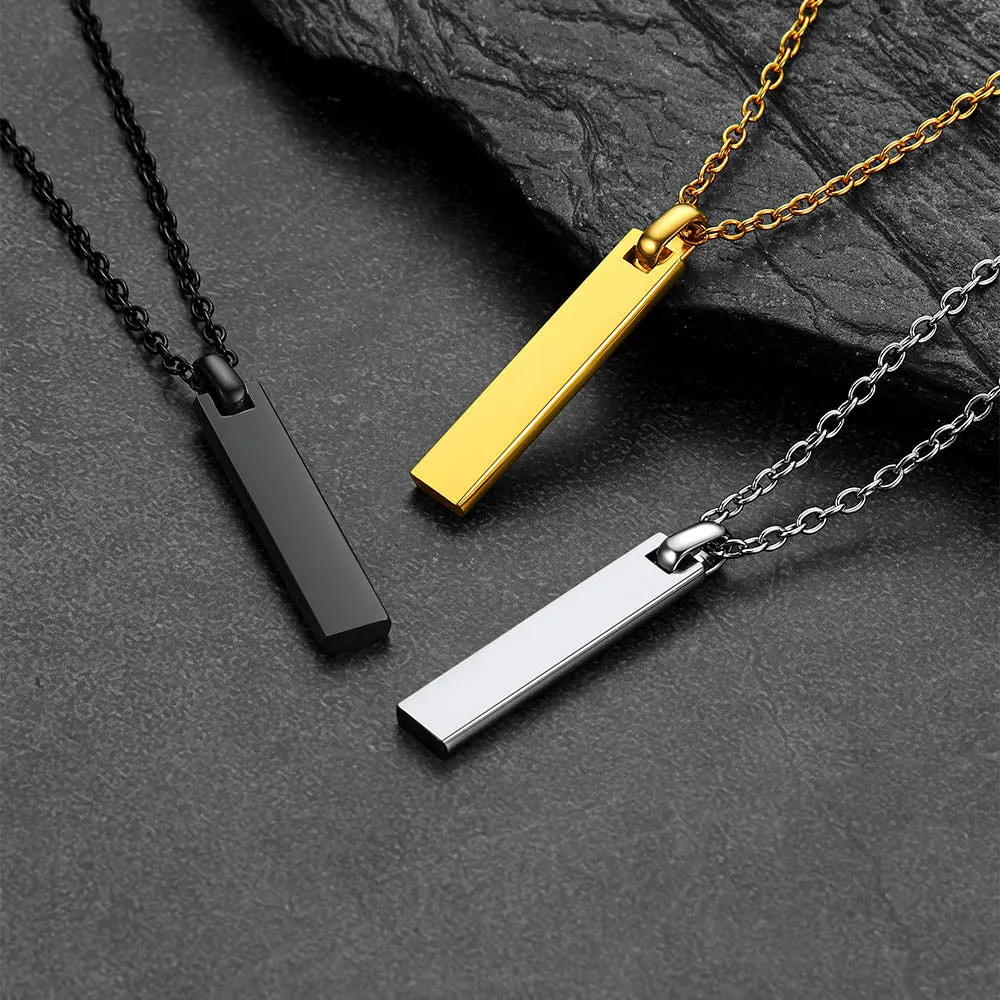 Minimalist Engraved Text Bar Necklace for Women Men sold by FaithHeart product image thumbnail 3