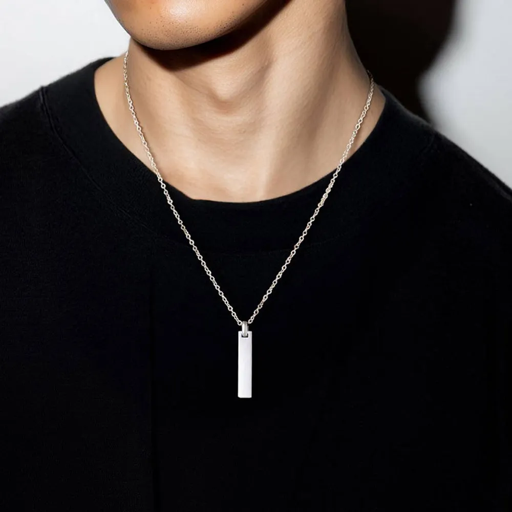 Minimalist Engraved Text Bar Necklace for Women Men sold by FaithHeart product image thumbnail 2