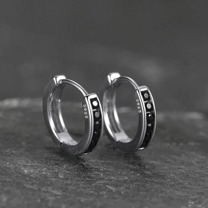 Flash Sale Sterling Silver Black Onyx Huggie Hoop Earrings For Men Women sold by FaithHeart product image thumbnail 5