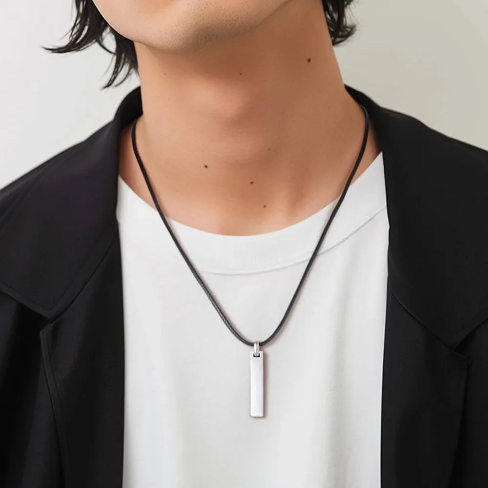 Custom Engraved Bar Braided Leather Necklace for Men sold by FaithHeart product image thumbnail 2