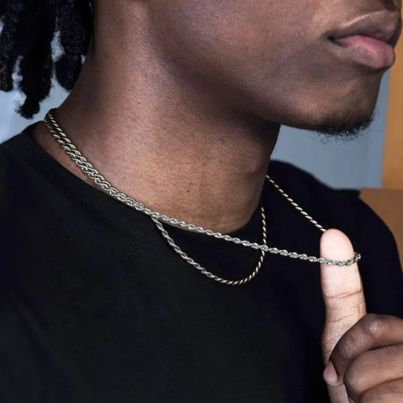 3MM & 6MM Layered Twisted Rope Link Chain Necklaces Set for Men sold by FaithHeart