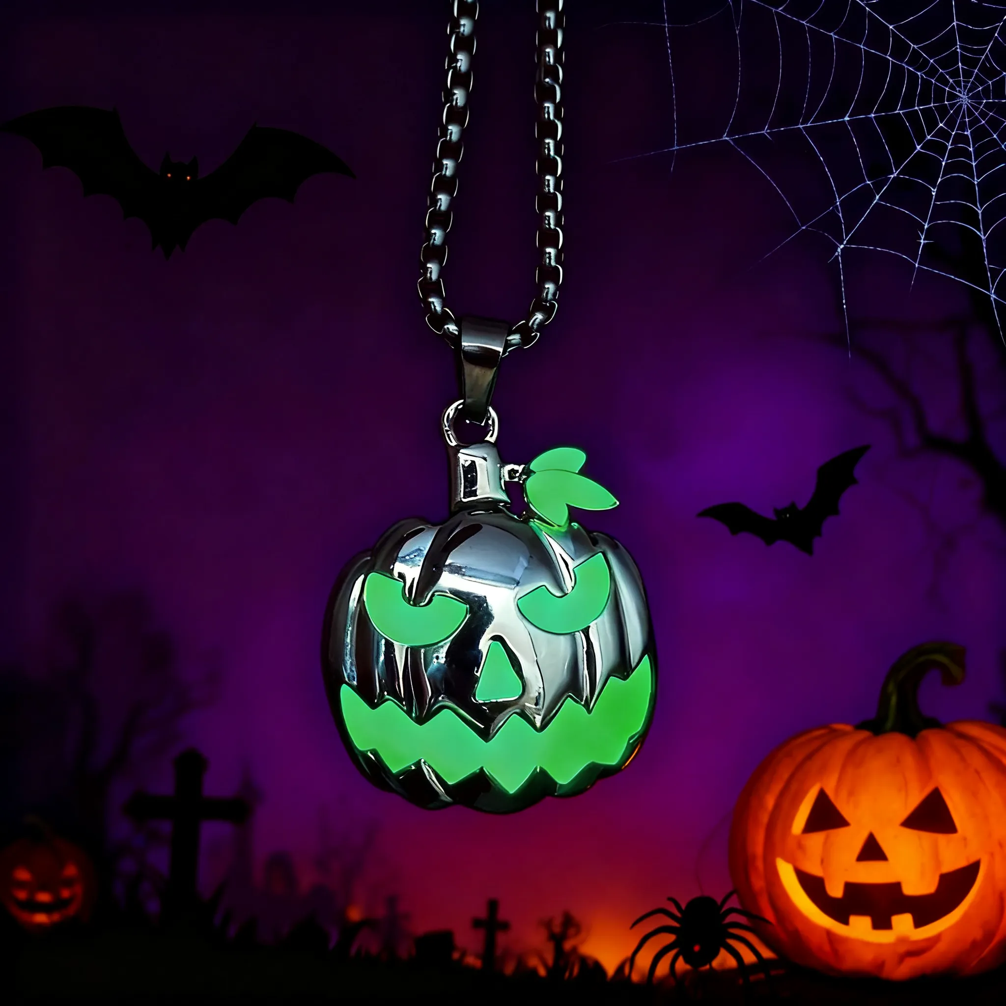 Halloween Glow in the Dark Pumpkin Pendant Necklace Gift sold by FaithHeart product image thumbnail 5