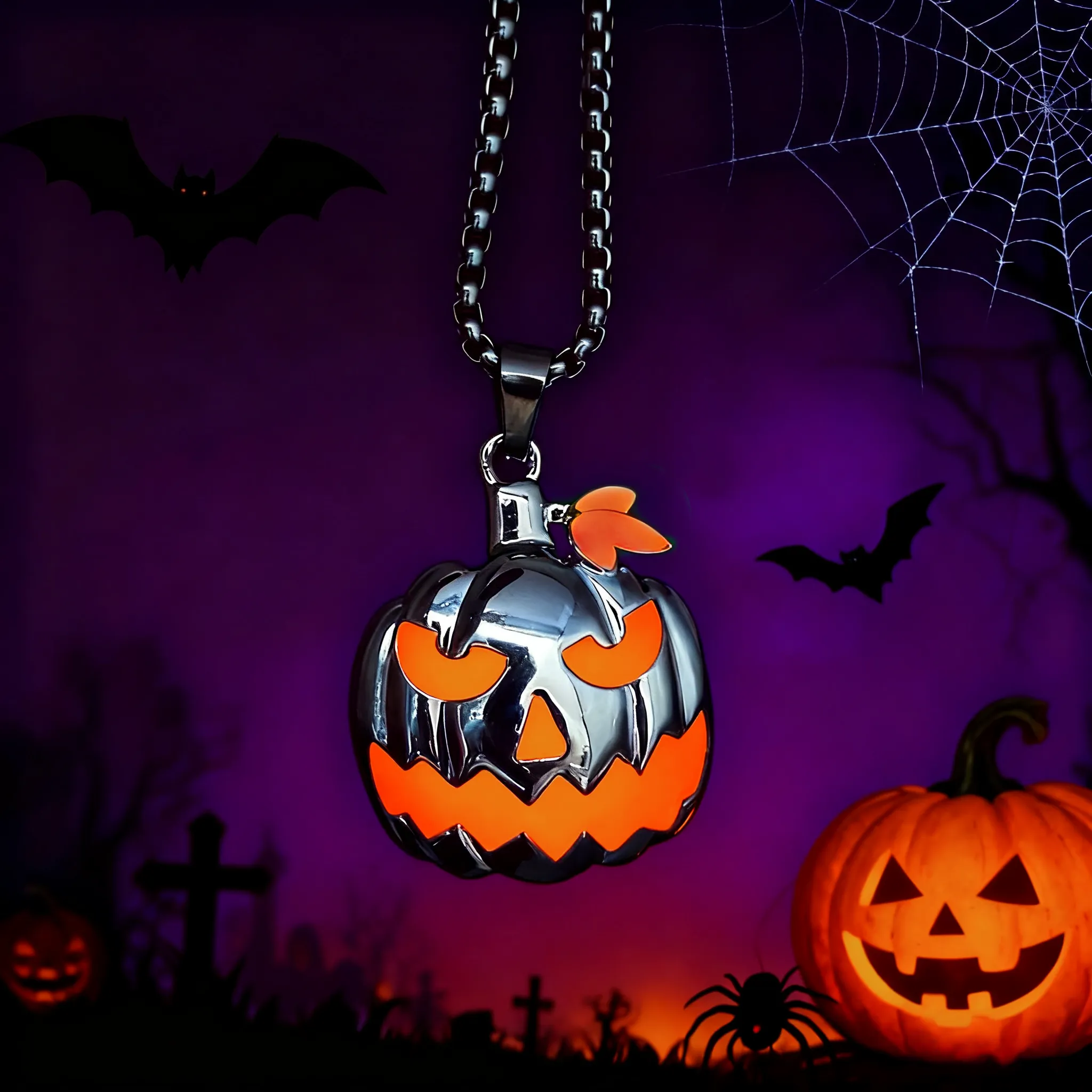 Halloween Glow in the Dark Pumpkin Pendant Necklace Gift sold by FaithHeart product image thumbnail 4