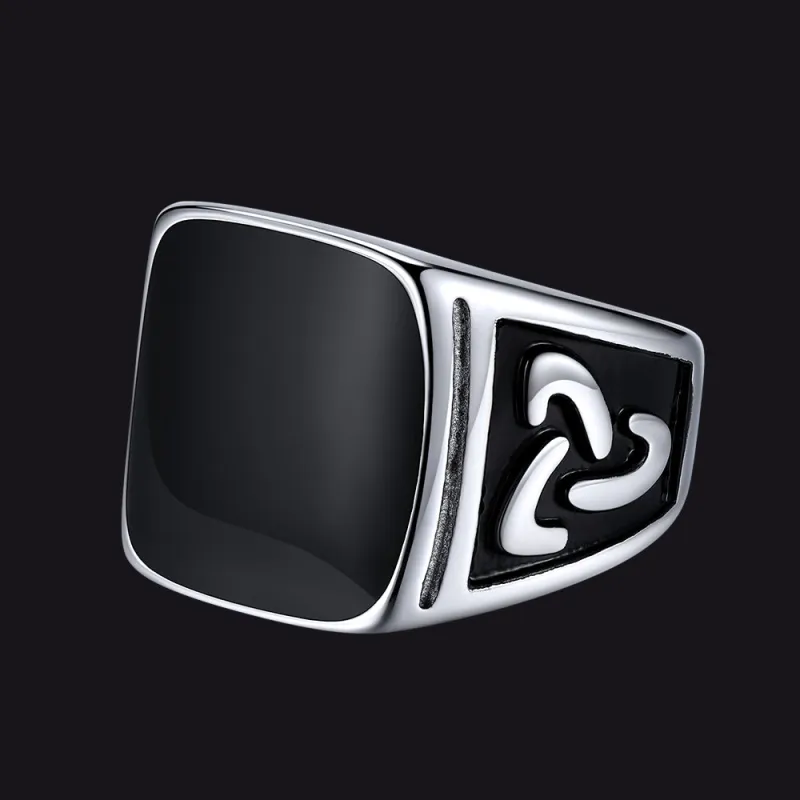 Viking Black Onyx Celtic Knot Signet Square Ring for Men sold by FaithHeart