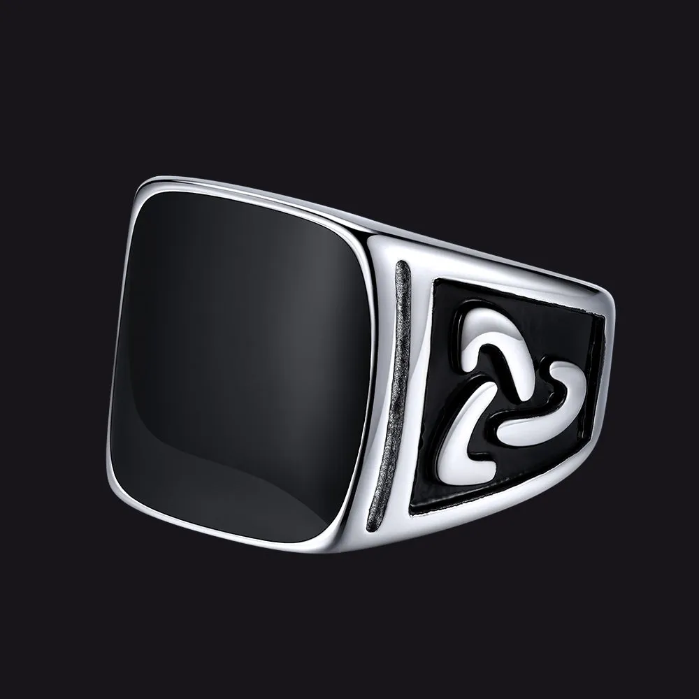 Viking Black Onyx Celtic Knot Signet Square Ring for Men sold by FaithHeart