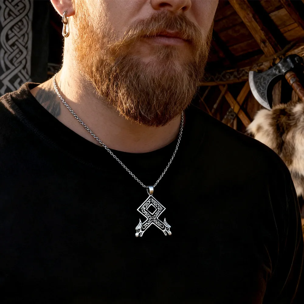 Viking Othala Rune Wolf Heads Pendant Necklace for Men sold by FaithHeart product image thumbnail 2