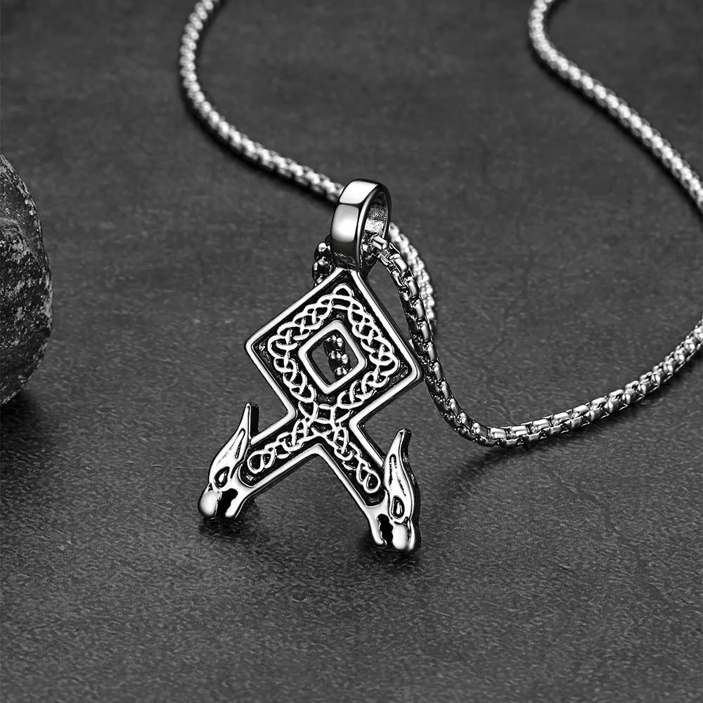 Viking Othala Rune Wolf Heads Pendant Necklace for Men sold by FaithHeart product image thumbnail 4