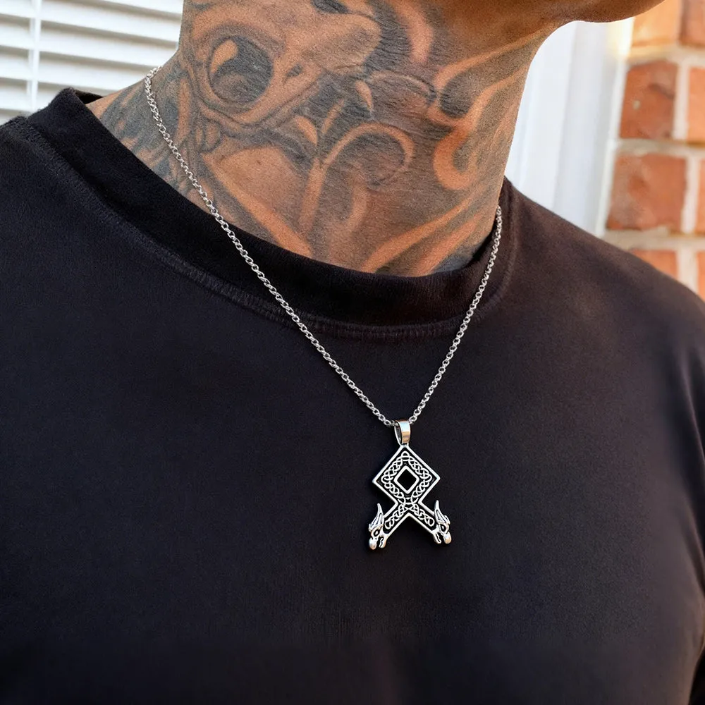 Viking Othala Rune Wolf Heads Pendant Necklace for Men sold by FaithHeart product image thumbnail 3