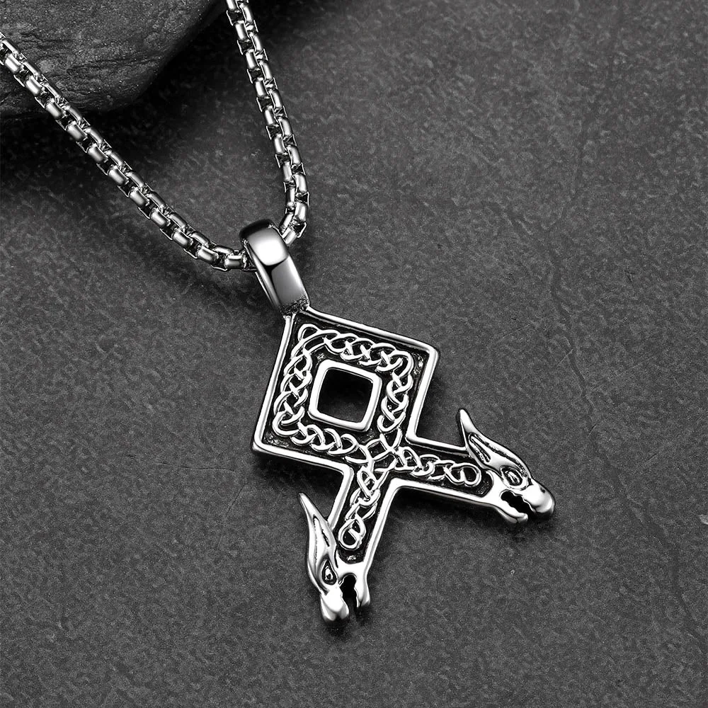 Viking Othala Rune Wolf Heads Pendant Necklace for Men sold by FaithHeart product image thumbnail 5