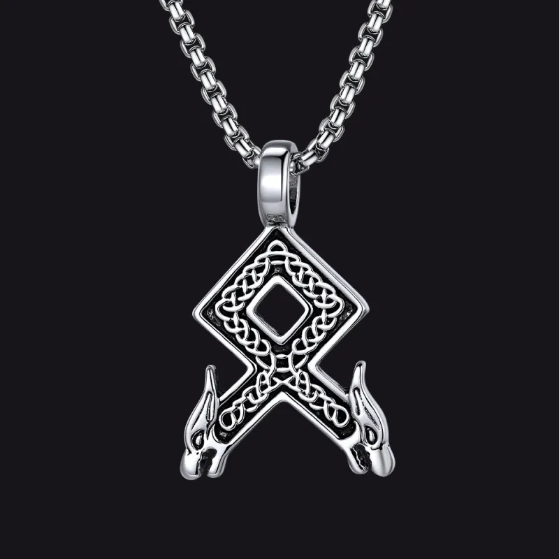 Viking Othala Rune Wolf Heads Pendant Necklace for Men sold by FaithHeart