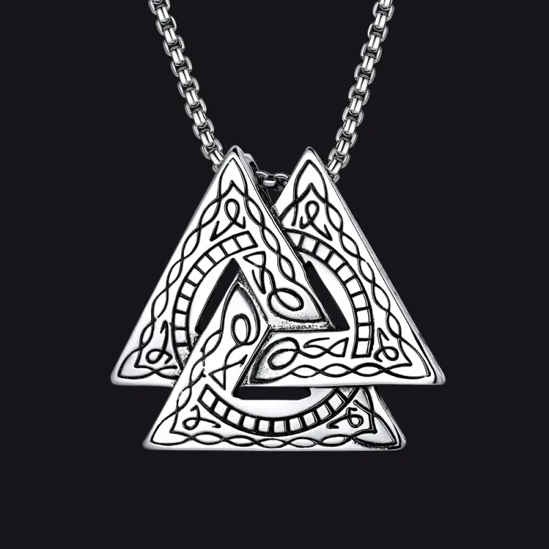 Viking Norse Odin Triangle Valknut Pendant Necklace for Men sold by FaithHeart