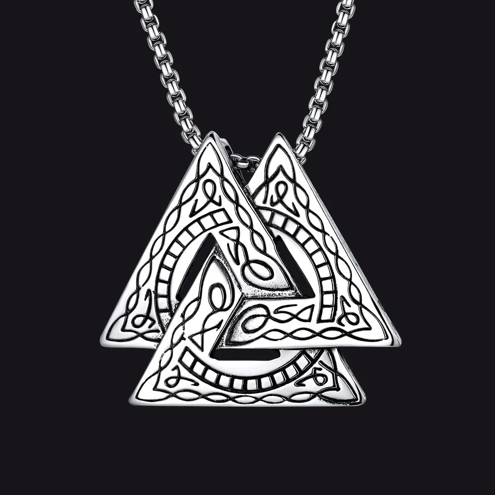 Viking Norse Odin Triangle Valknut Pendant Necklace for Men sold by FaithHeart