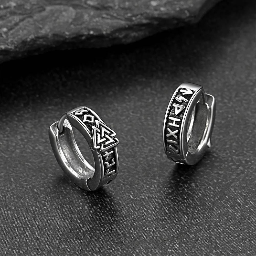 Viking Valknut Hoop Earrings with Rune for Men Stainless Steel sold by FaithHeart product image thumbnail 4