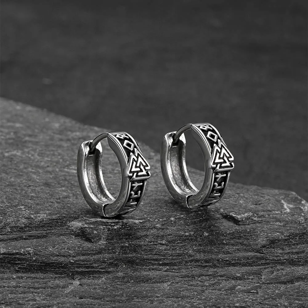 Viking Valknut Hoop Earrings with Rune for Men Stainless Steel sold by FaithHeart product image thumbnail 3