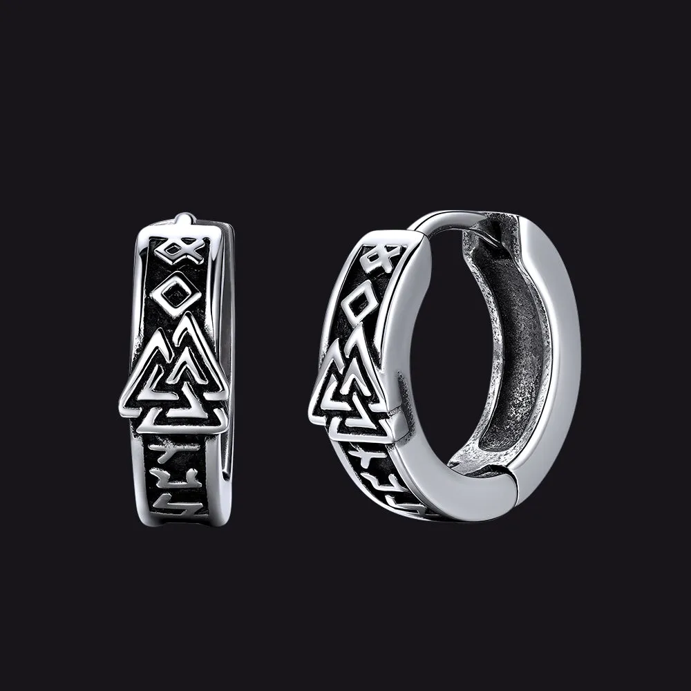 Viking Valknut Hoop Earrings with Rune for Men Stainless Steel sold by FaithHeart