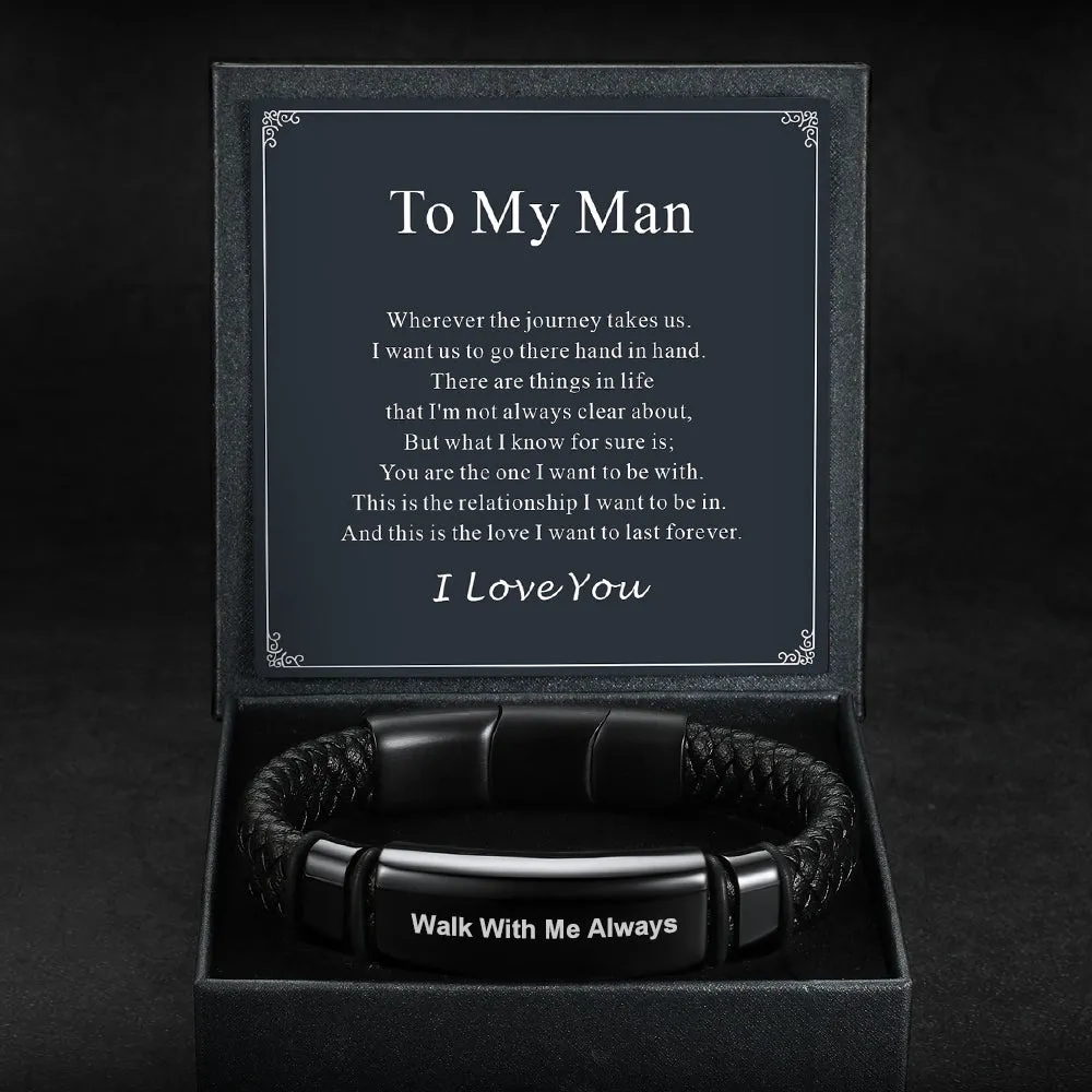 Custom Braided Black Leather Bracelet Birthday Gift for Men sold by FaithHeart