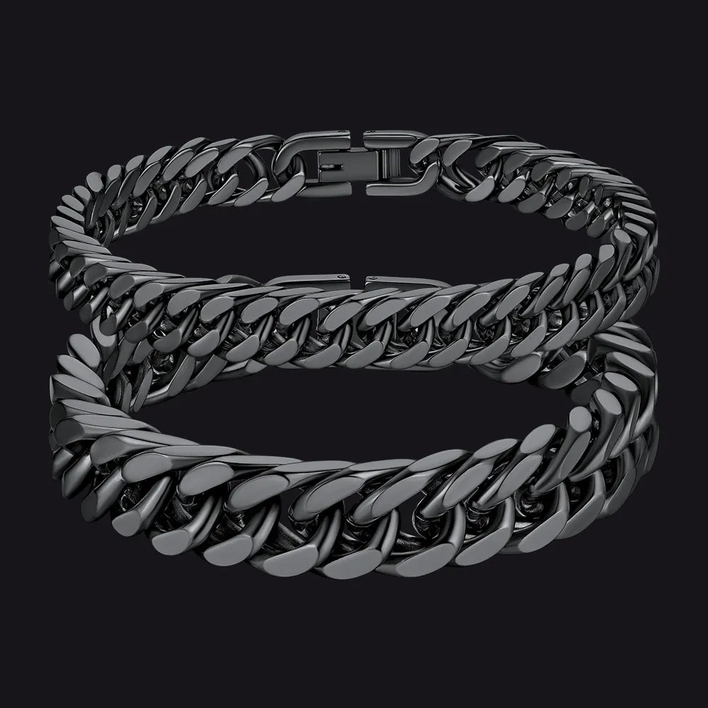 Cuban Link Chain Bracelets Set for Couple, 8/12mm Width sold by FaithHeart