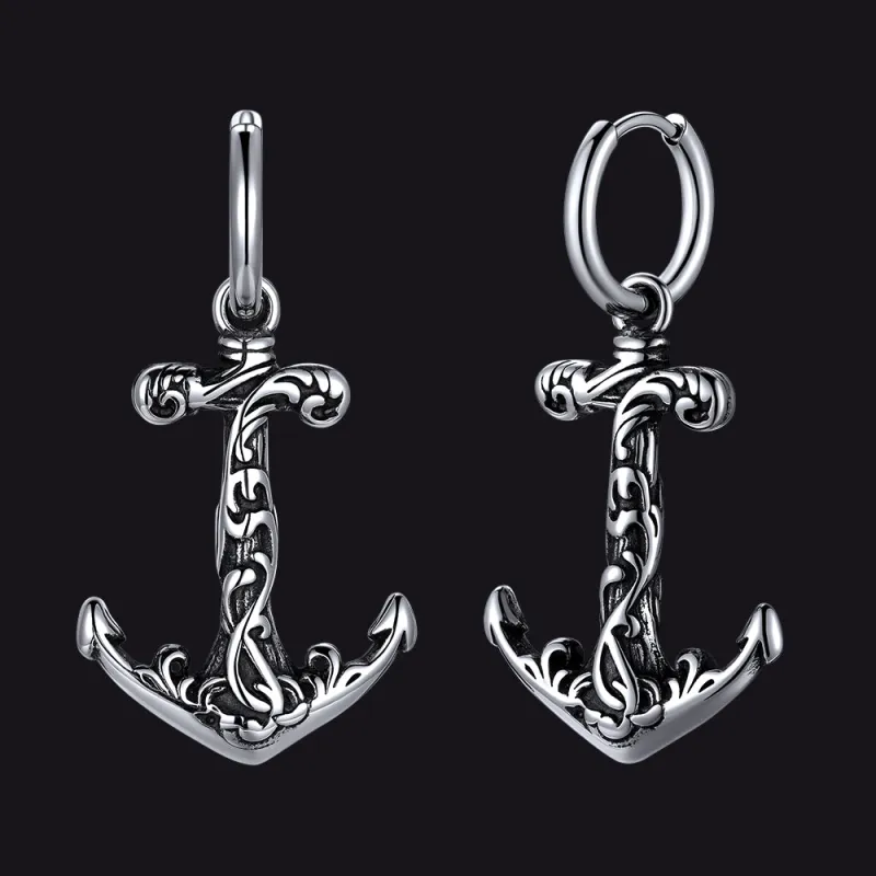 Vintage Viking Anchor Hoop Drop Earrings for Men sold by FaithHeart