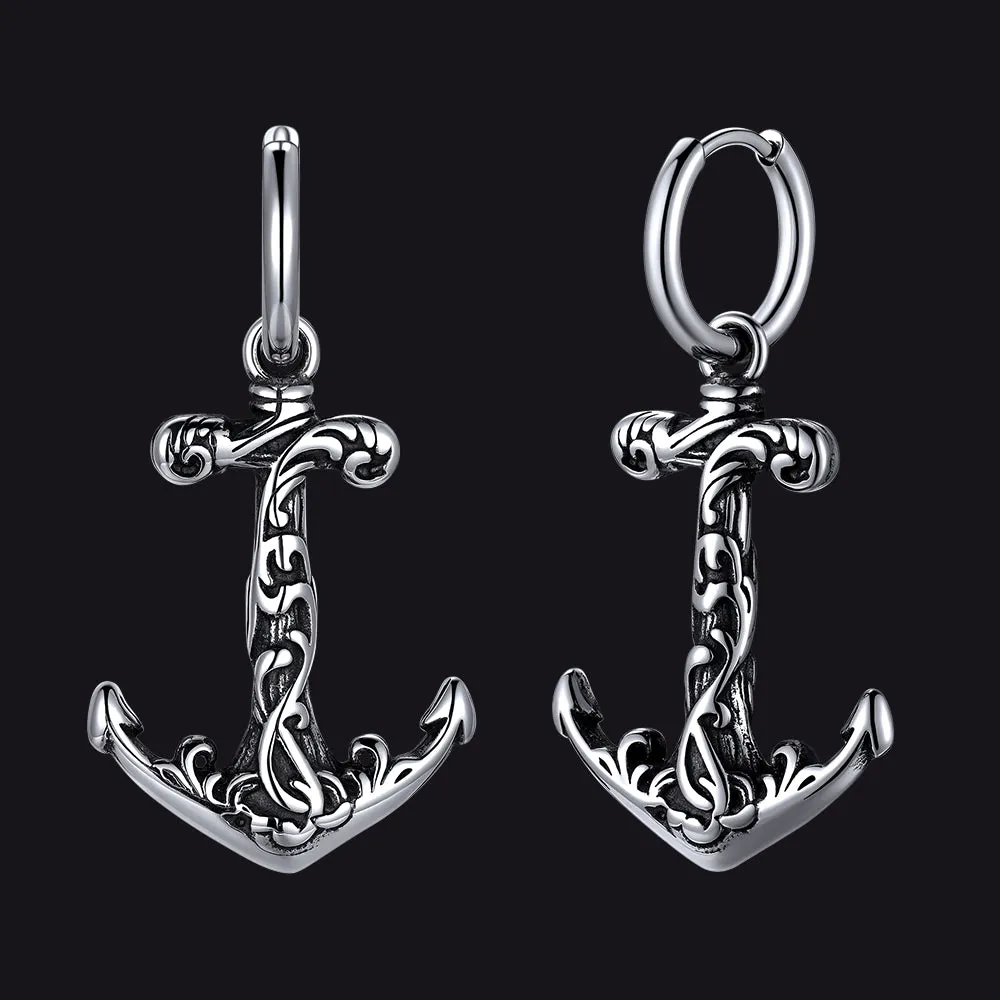 Vintage Viking Anchor Hoop Drop Earrings for Men sold by FaithHeart