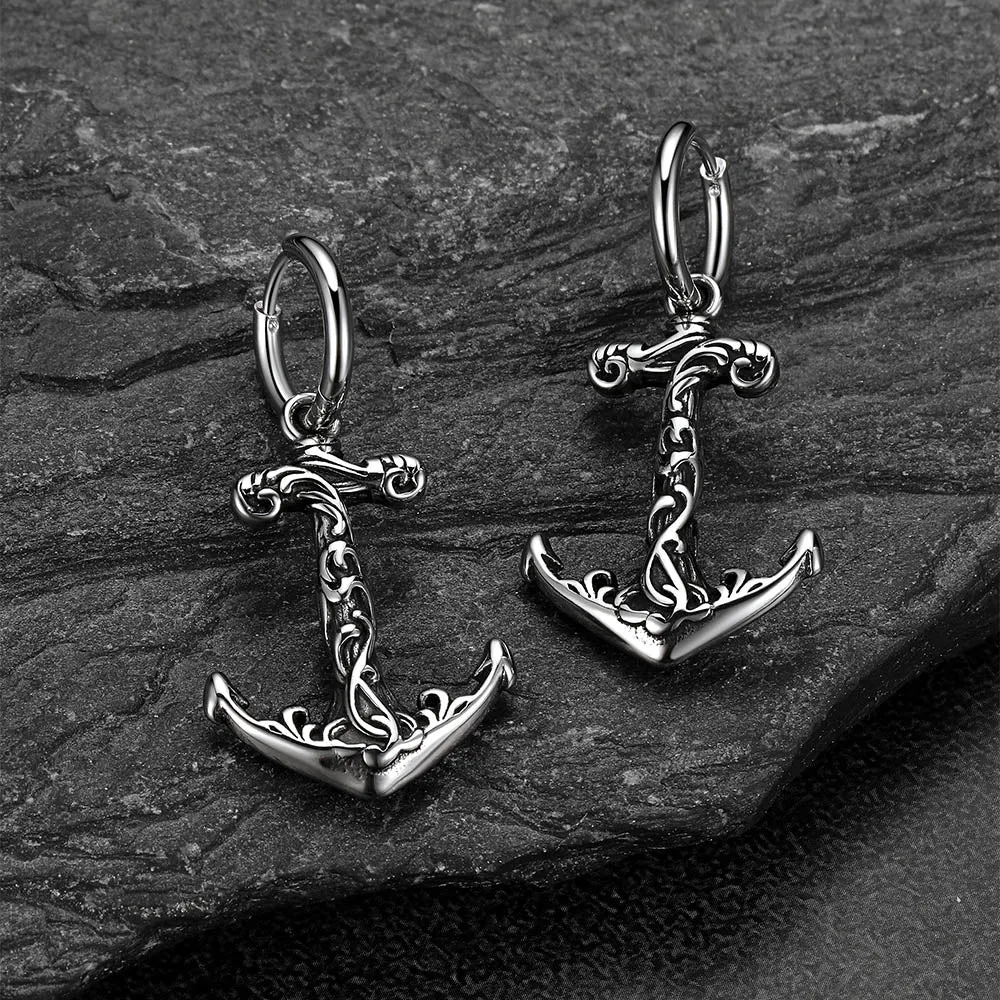Vintage Viking Anchor Hoop Drop Earrings for Men sold by FaithHeart product image thumbnail 5