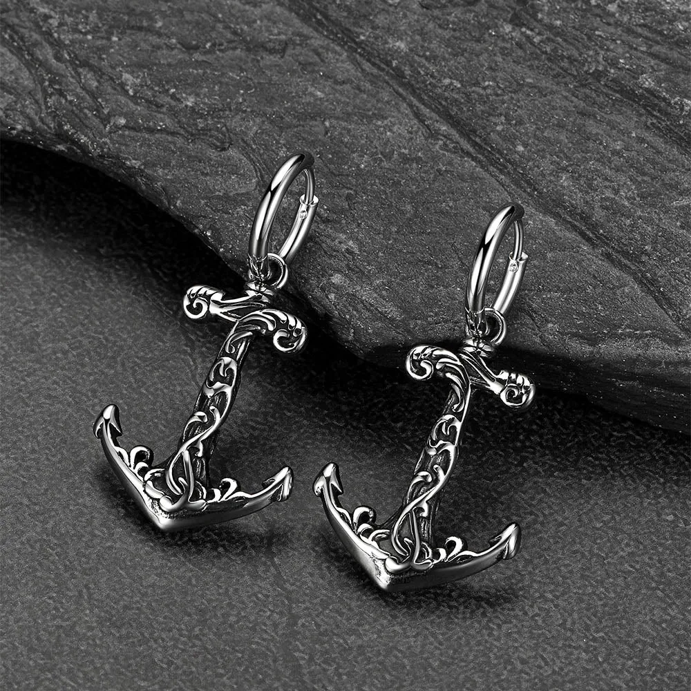 Vintage Viking Anchor Hoop Drop Earrings for Men sold by FaithHeart product image thumbnail 3