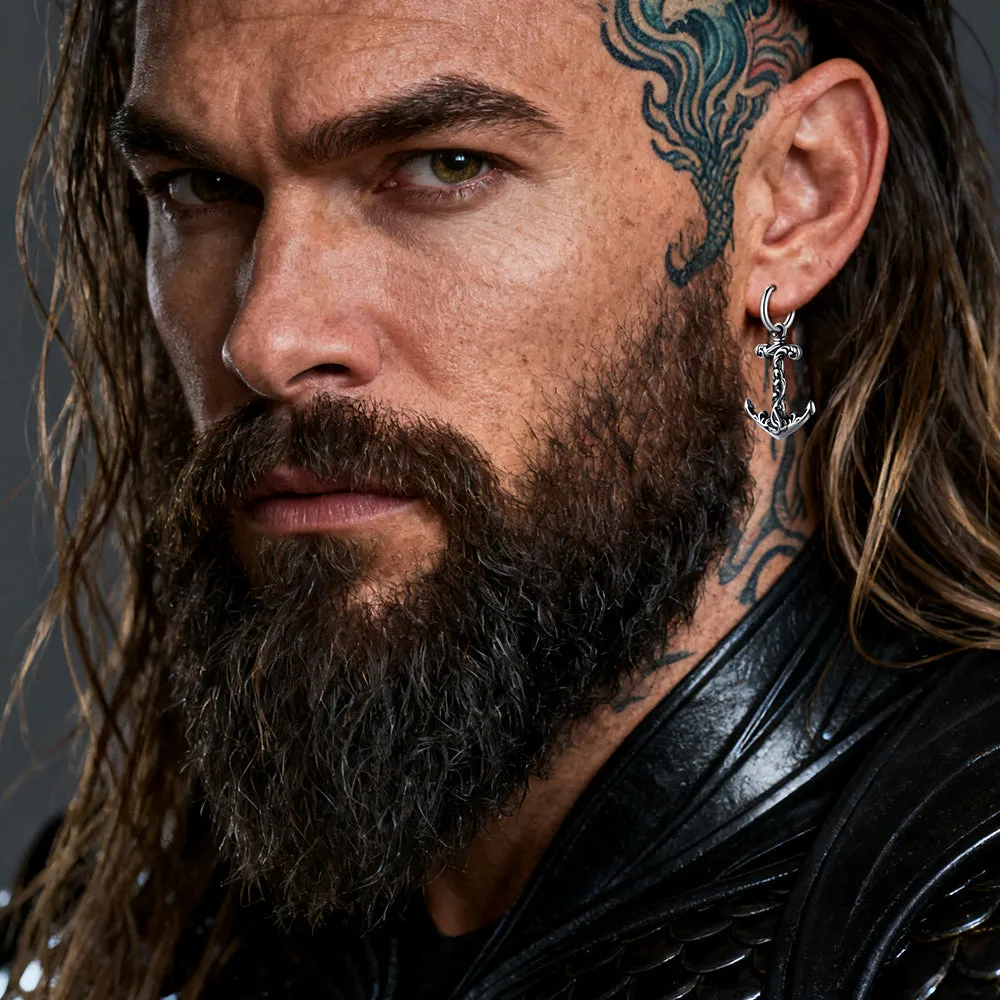 Vintage Viking Anchor Hoop Drop Earrings for Men sold by FaithHeart product image thumbnail 2