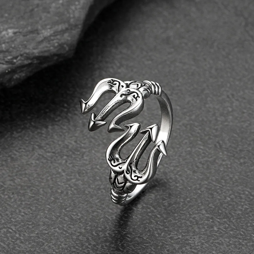 Greek Poseidon Trident Ring Adjustable Open Ring for Men sold by FaithHeart product image thumbnail 5